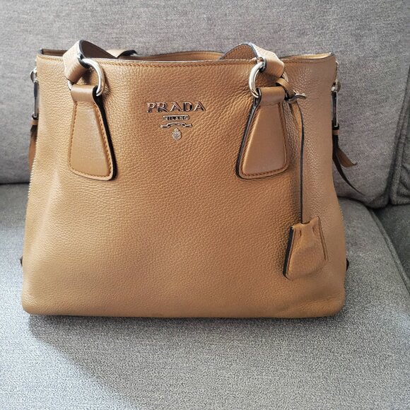 Prada Vitello Phenix Camel Side Zip Tote & Dust Bag - Authentic - Picture 1 of 11